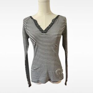 LEI Black and White Striped Long Sleeve Top